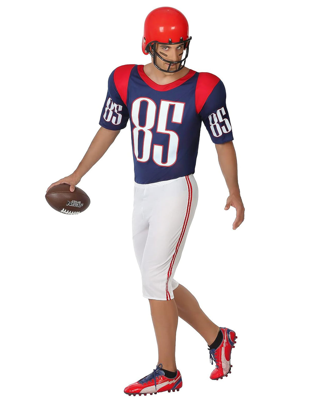 Déguisement de joueur de football américain pour homme bleu blanc et rouge avec casque