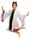 Déguisement kimono manga papillon pour adulte blanc et rose à motifs d'ailes