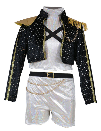 Bleščeč kostum najstnice Kpop z iridescentnim učinkom 