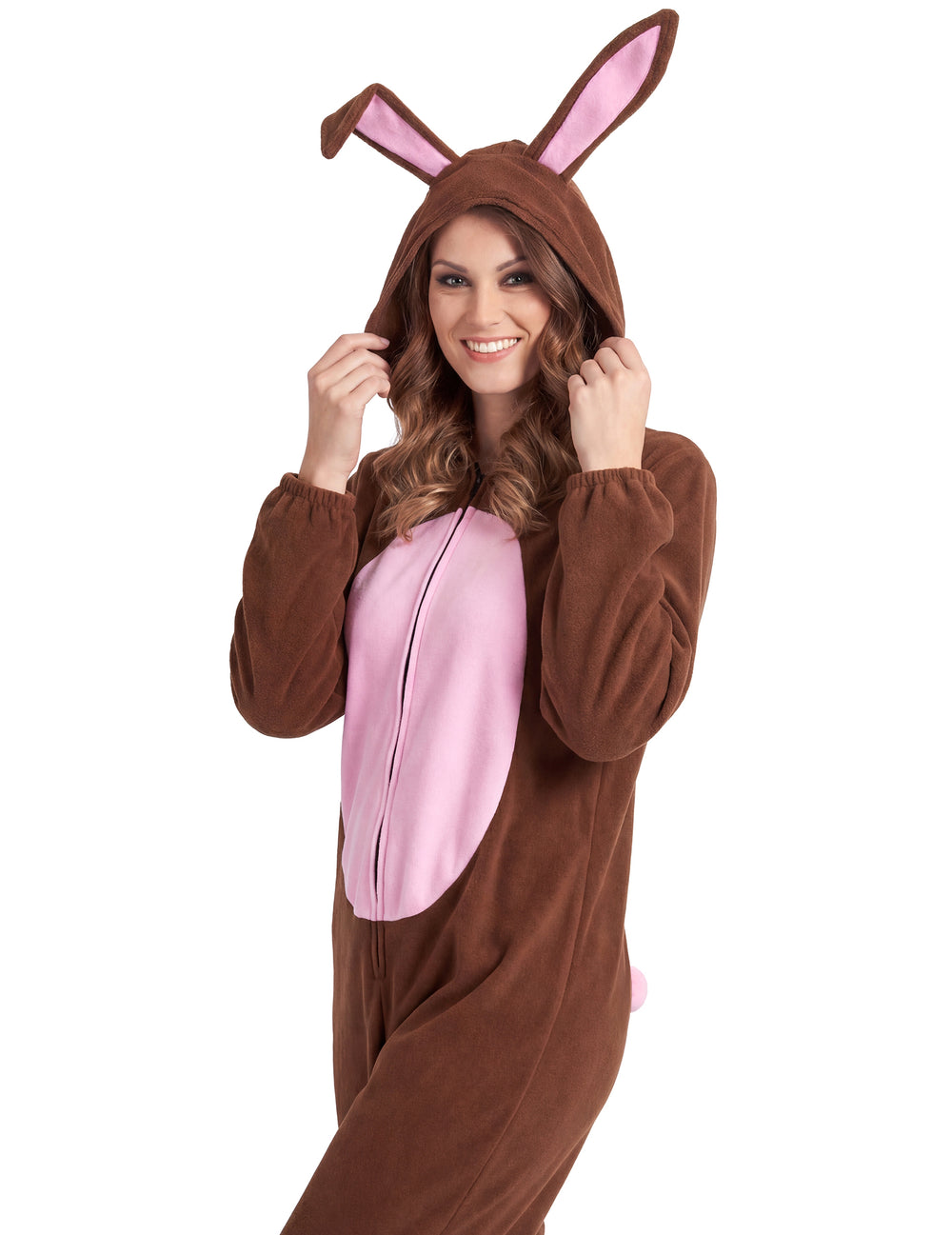 Vue de trois-quarts du déguisement de lapin pour femme