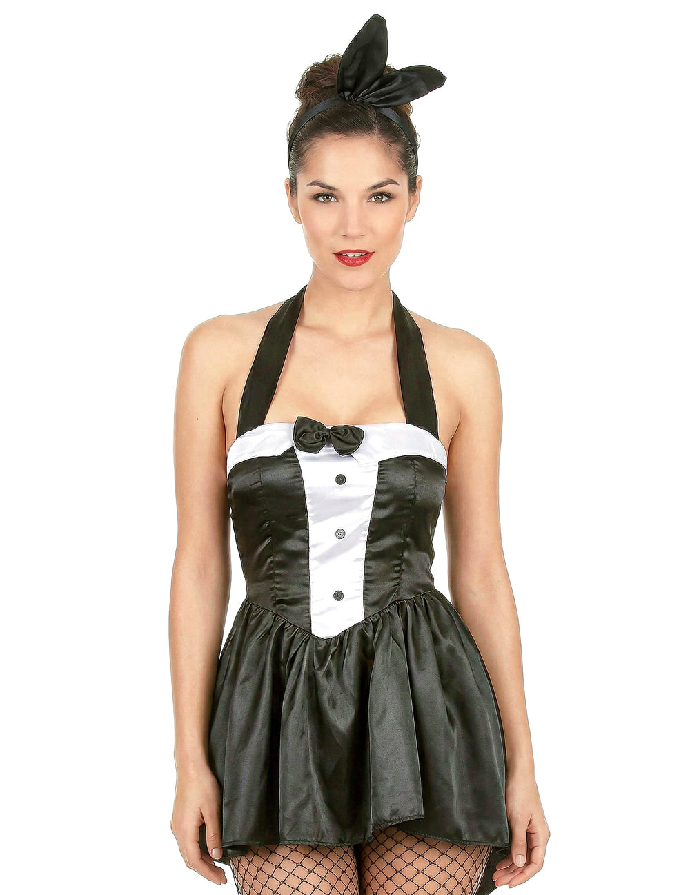 Gros plan sur le buste et le serre-tête du déguisement lapin robe sexy femme