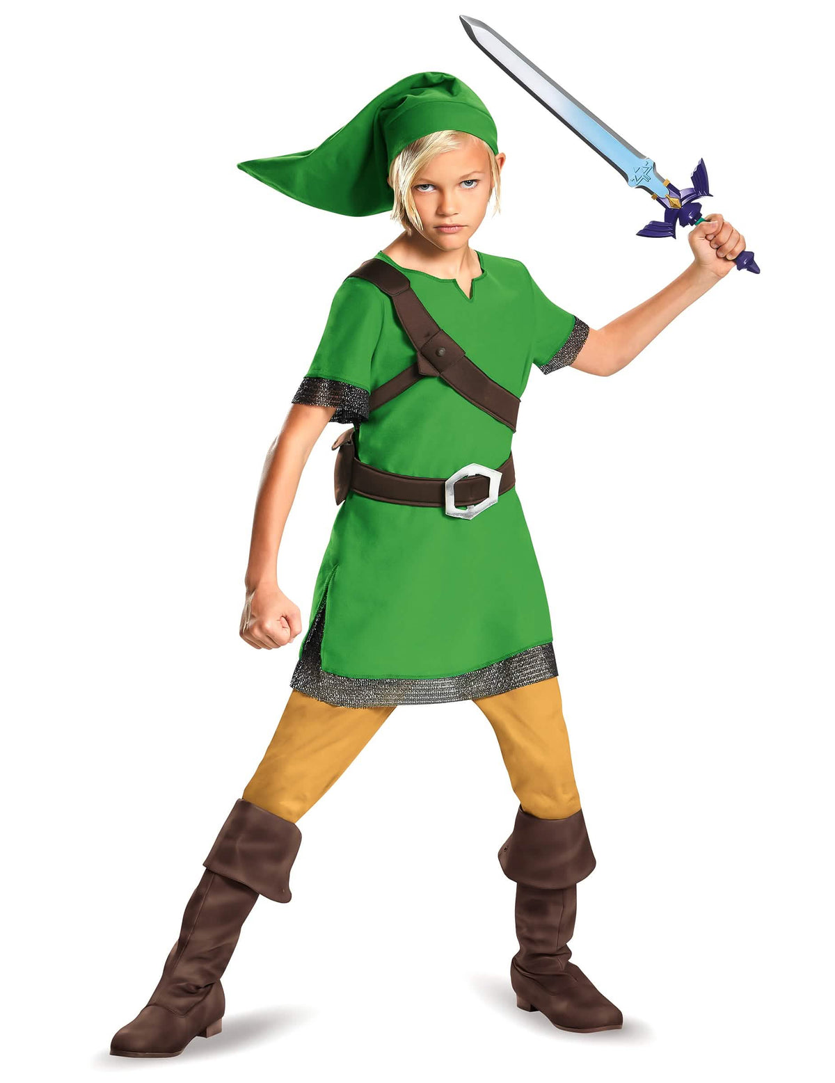 Klasičen kostum Link Zelda™ za otroka zelena z kapo in pasom