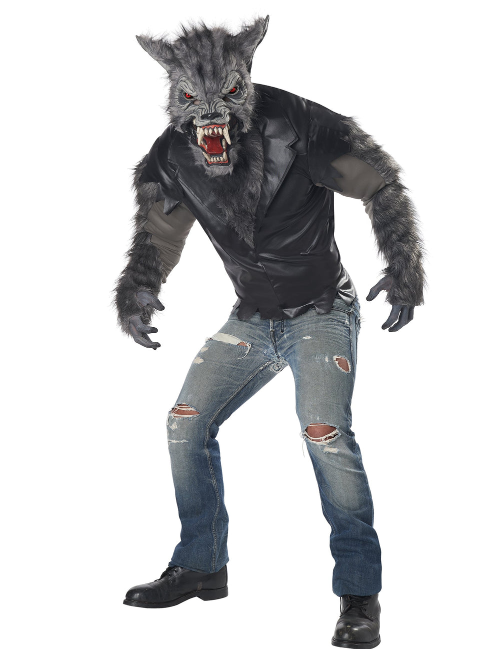 Déguisement de loup-garou en perfecto luxe pour adulte gris et noir