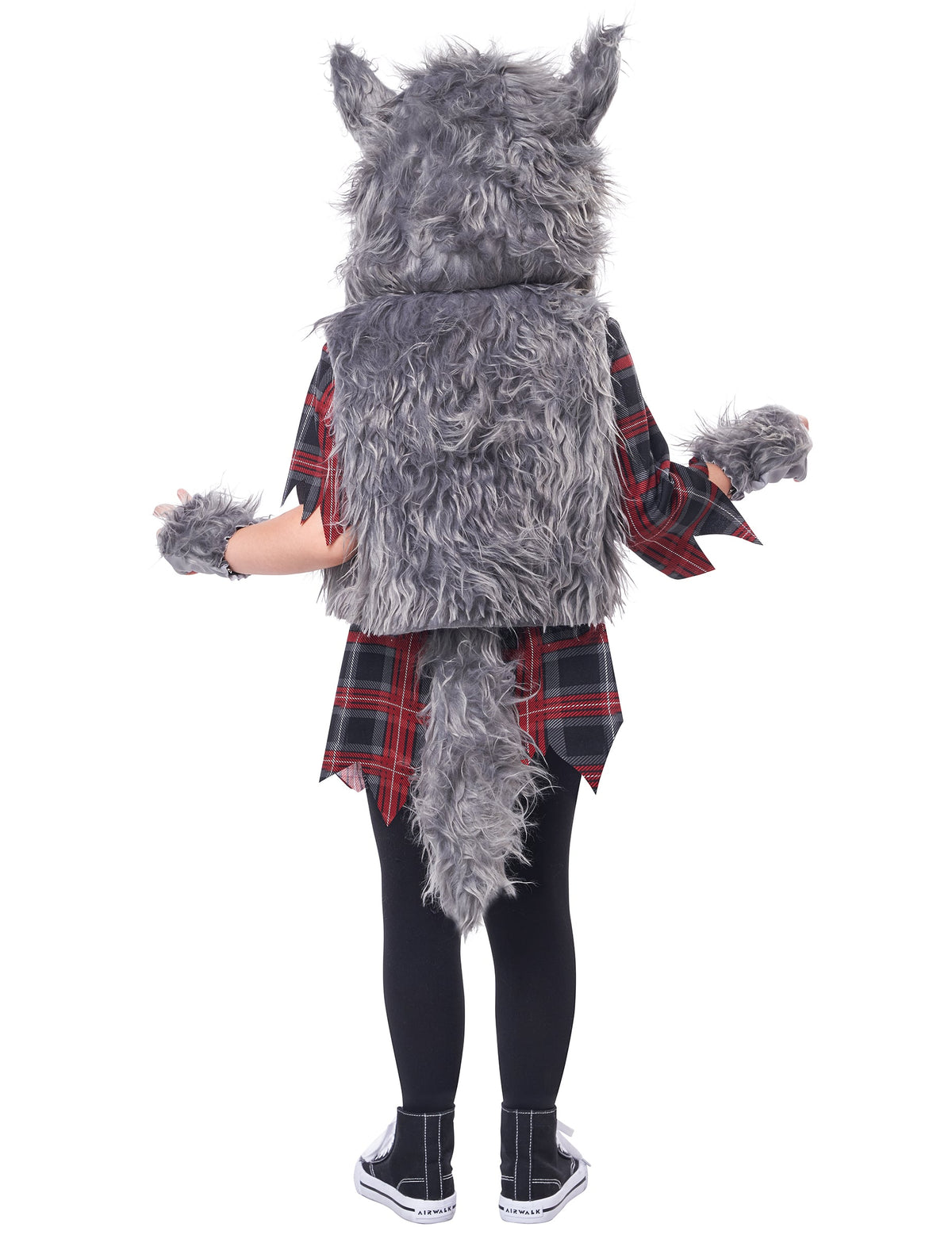 Vue de dos du déguisement loup garou pour fille gris luxe