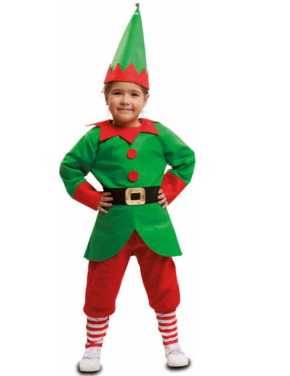 Déguisement lutin de Noël pour enfant vert et rouge avec bonnet et ceinture