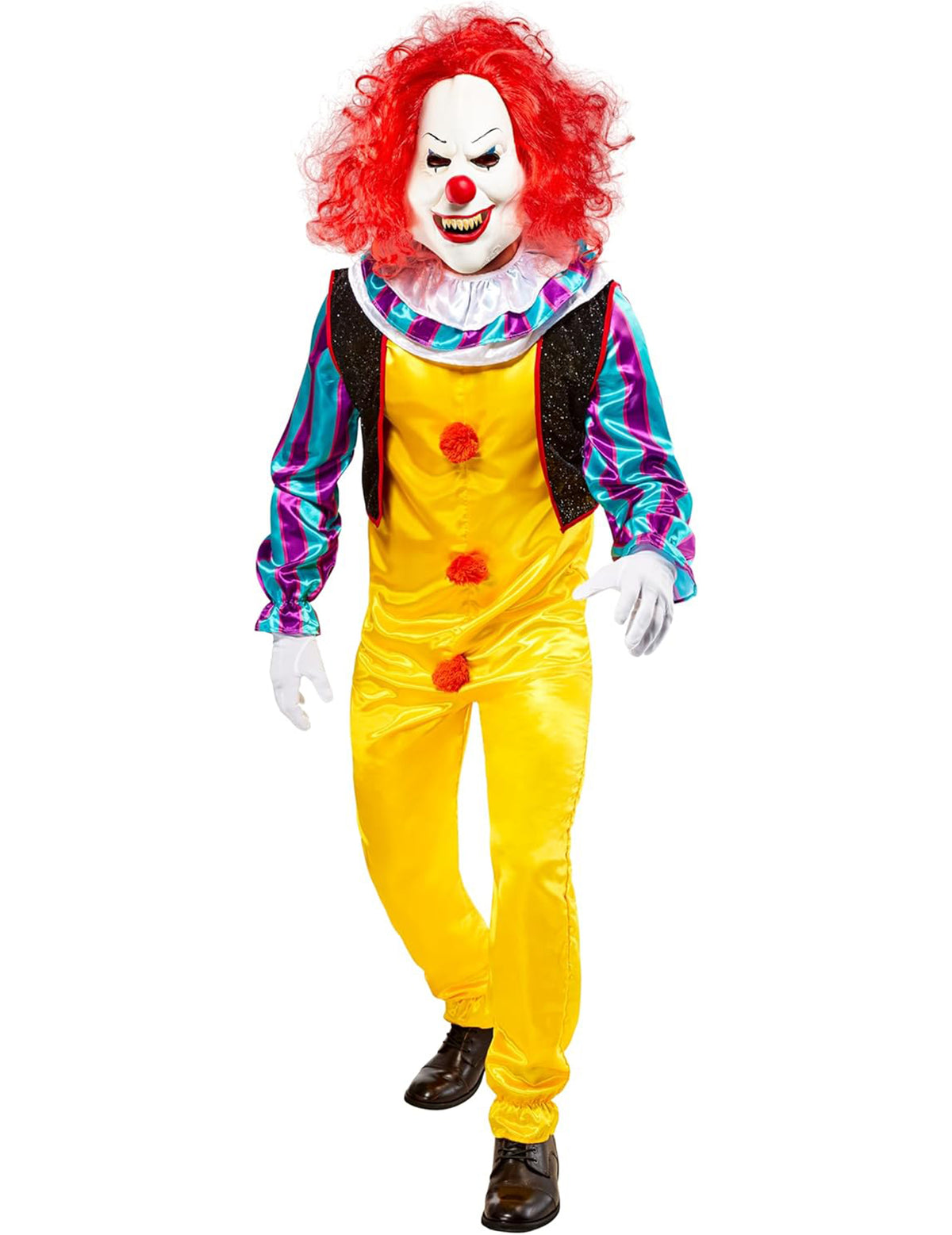 Déguisement luxe de clown Ça pour adulte jaune avec masque et perruque rouge