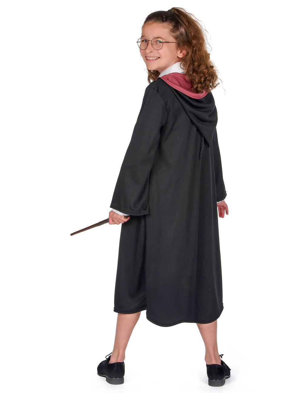 Pogled od zadaj na luksuzno kostumsko obleko čarovnika Gryffindor Harry Potter