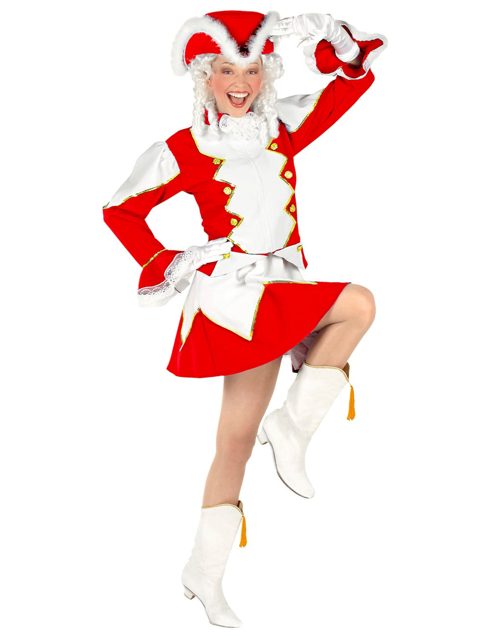 Vue de face en mouvement du déguisement de majorette pour femme