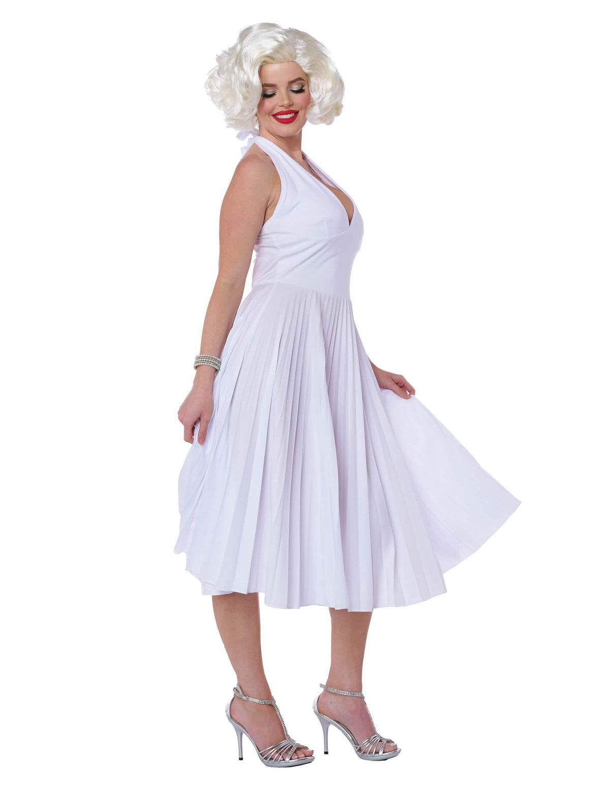 Razkošni kostum Marilyn za žensko bela z nagubano obleko
