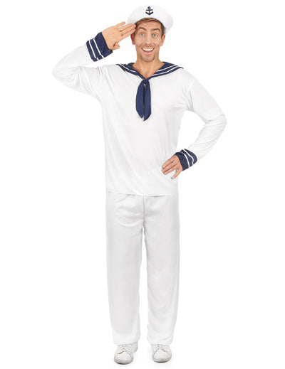Déguisement de marin pour homme blanc avec chapeau et col bleu marine