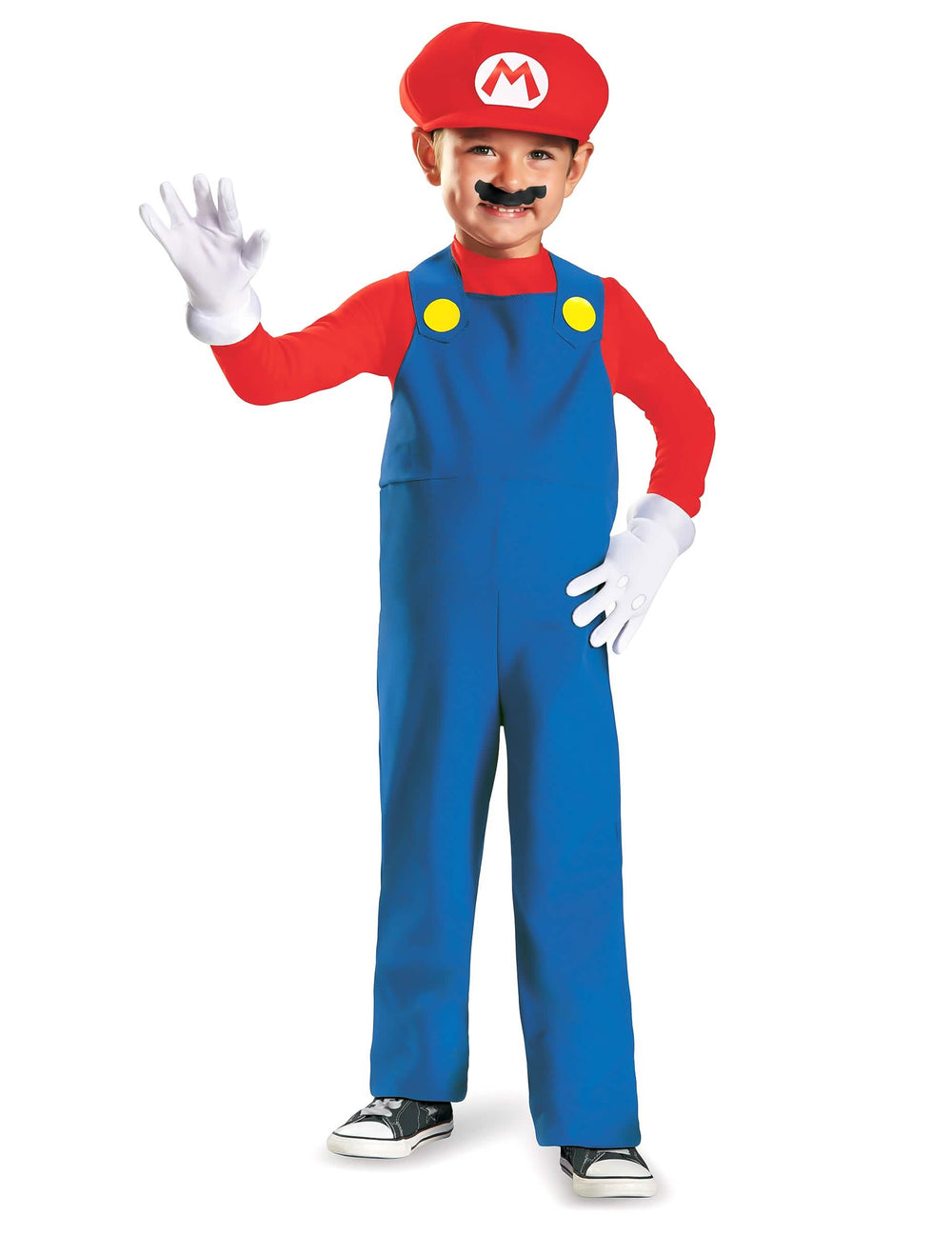 Preobleka Mario™ za otrok rdeča in modra s kapo in brki