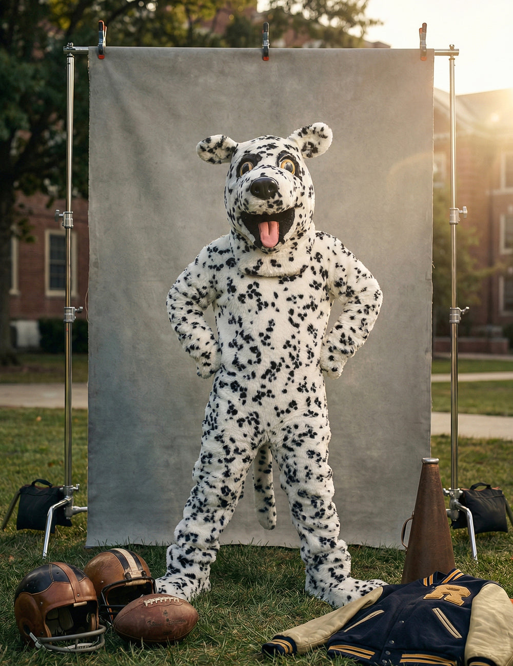 Mise en situation du déguisement mascotte chien dalmatien