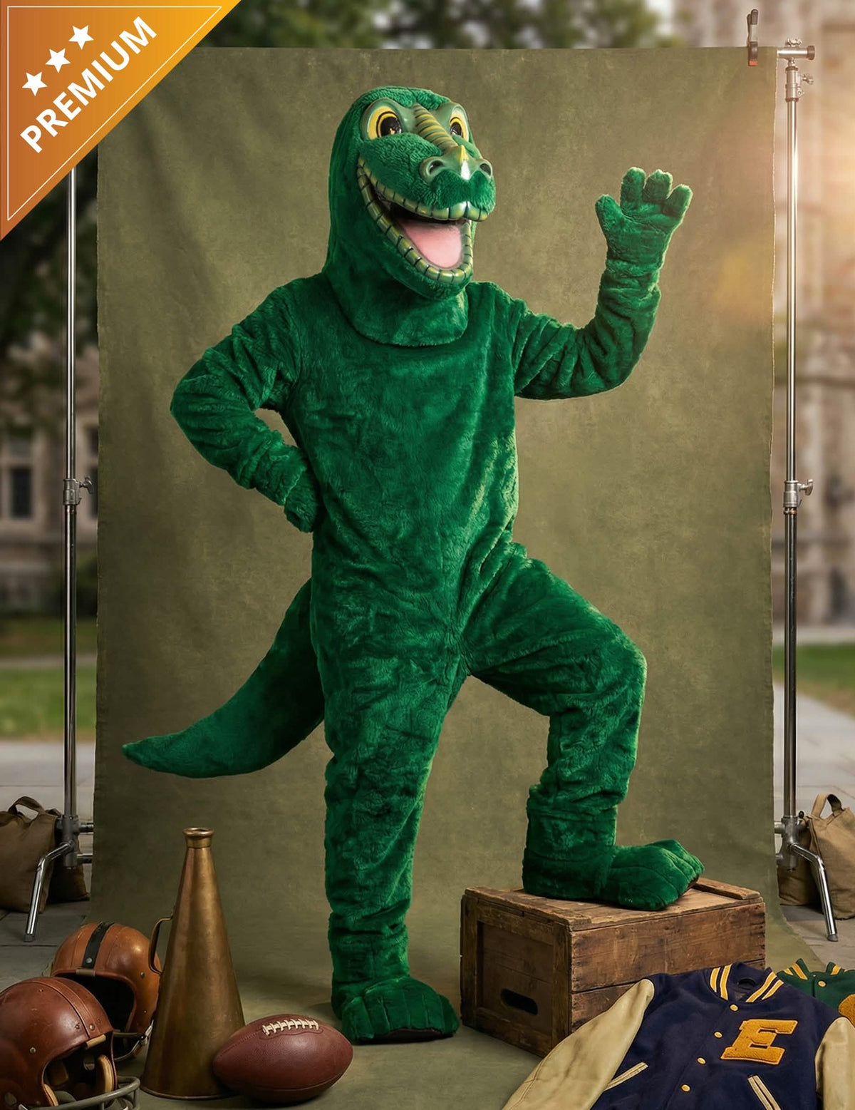 kostum maskote dinozaver za odrasli zelena iz plišaste tkanine