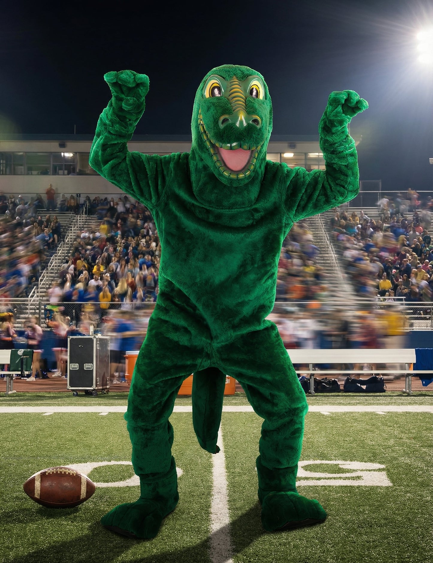 Bras levés du déguisement mascotte dinosaure