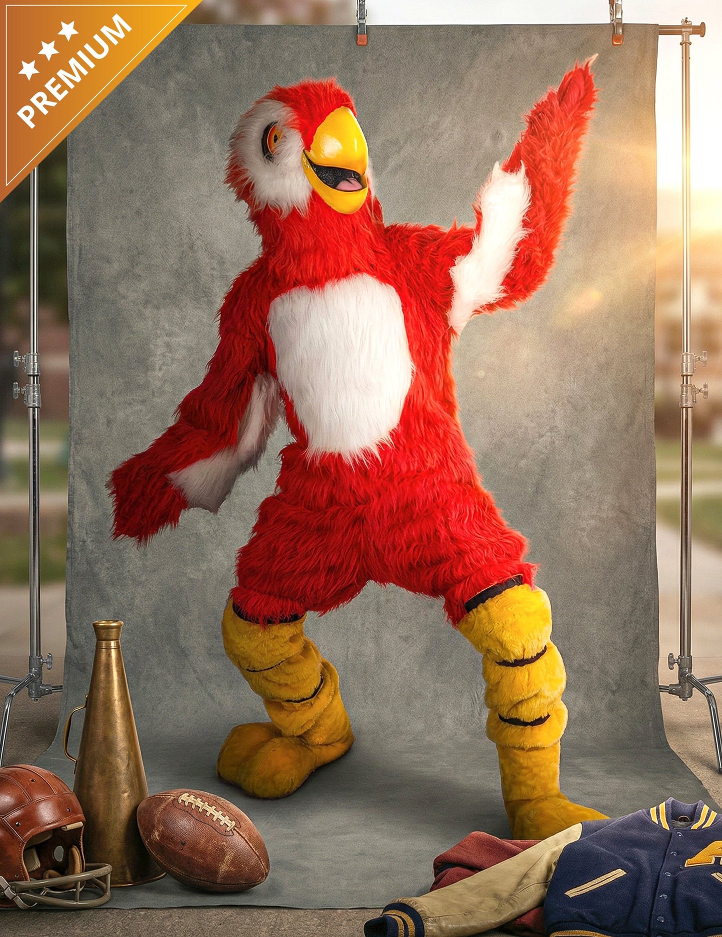 Kostum maskote rdeče papige za odrasle