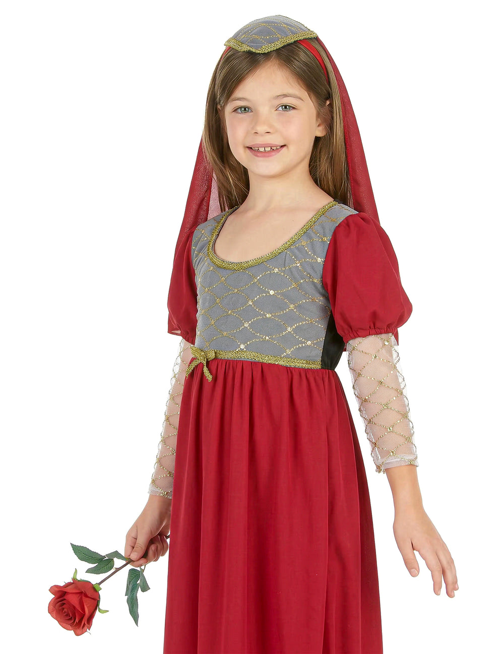 Détail de la coiffe et du buste du déguisement médiéval pour fille