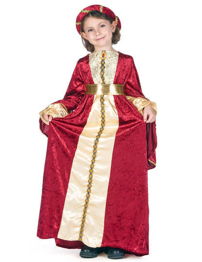 Sprednji pogled na obleko srednjeveške kraljice za dekleta