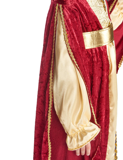 Profilni pogled na rokav in zlat pas obleke srednjeveške kraljice za dekleta