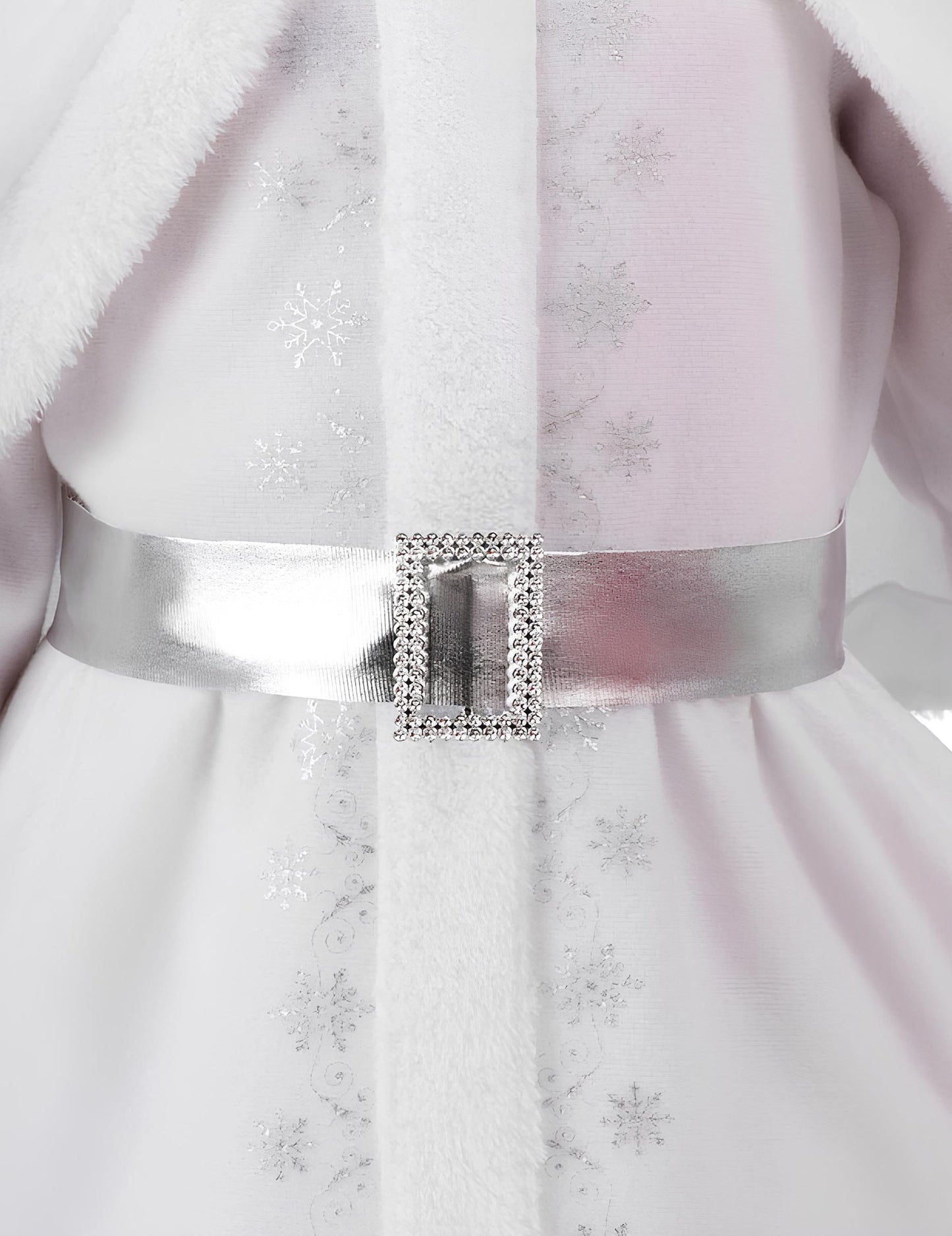 Détail de la ceinture argentée à strass du déguisement de Mère Noël pour fille