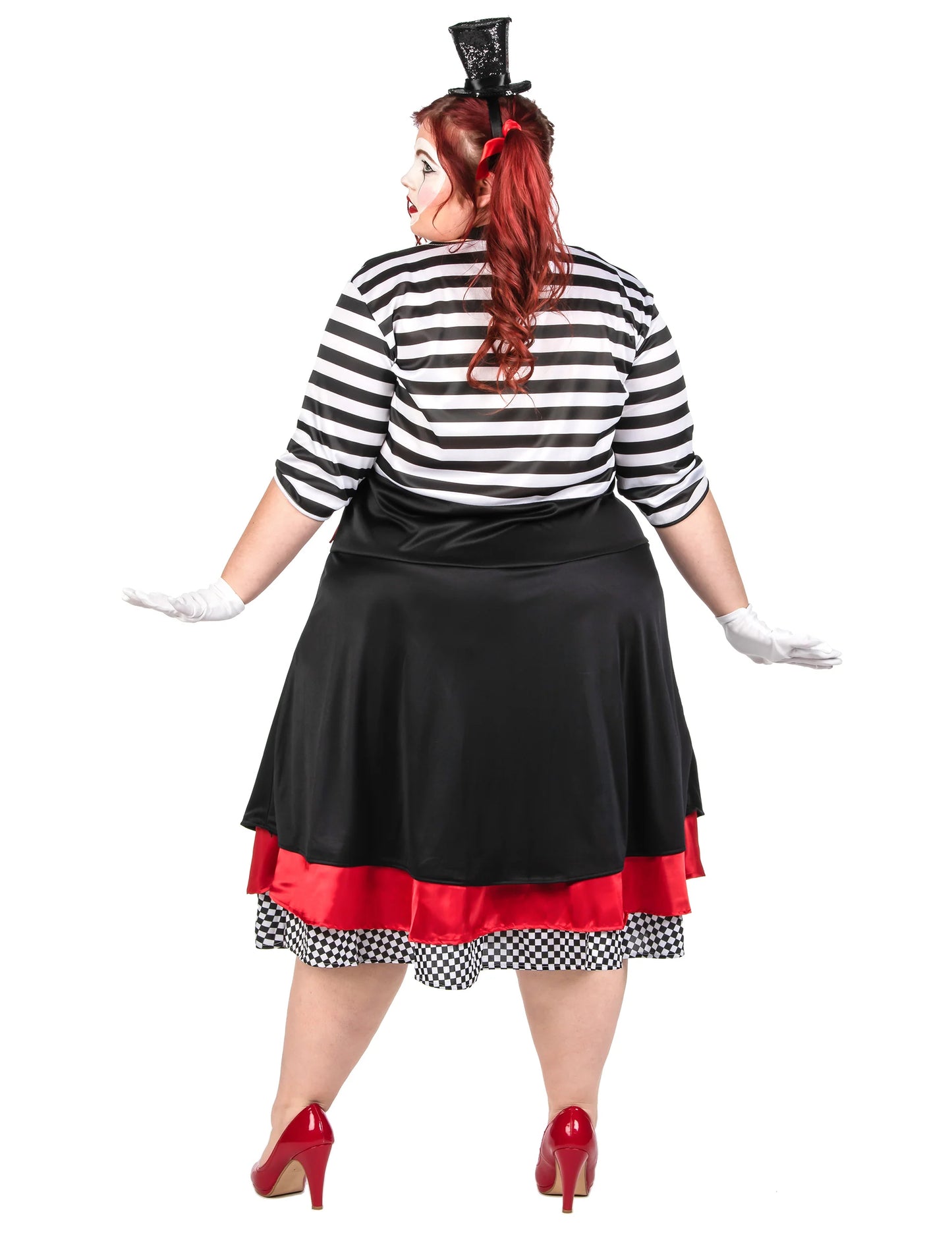 Déguisement mime robe noir et rouge grande taille femme