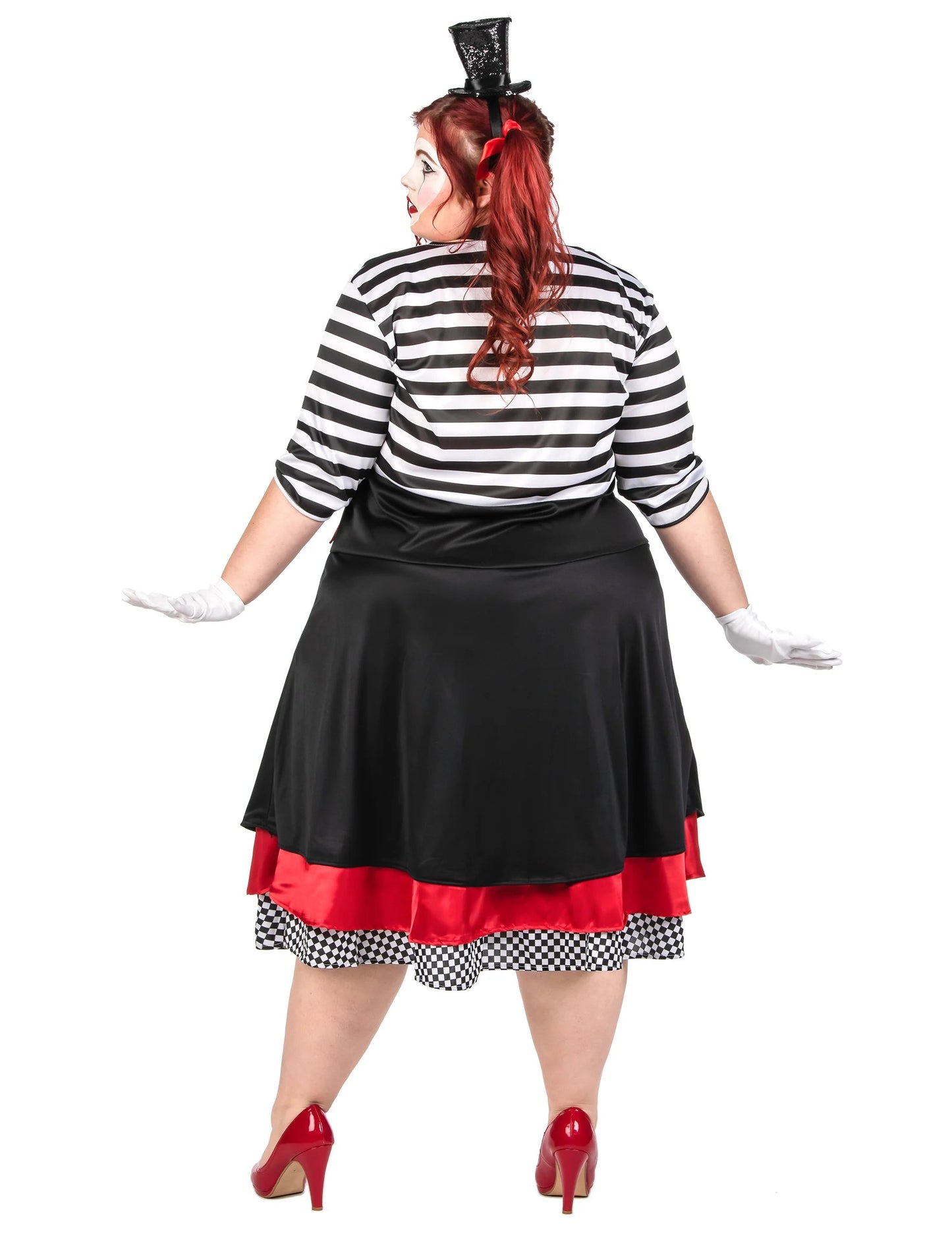 Mime kostum, črna in rdeča obleka, velika velikost za ženske