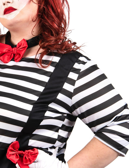 Mime kostum, črna in rdeča obleka, velika velikost za ženske