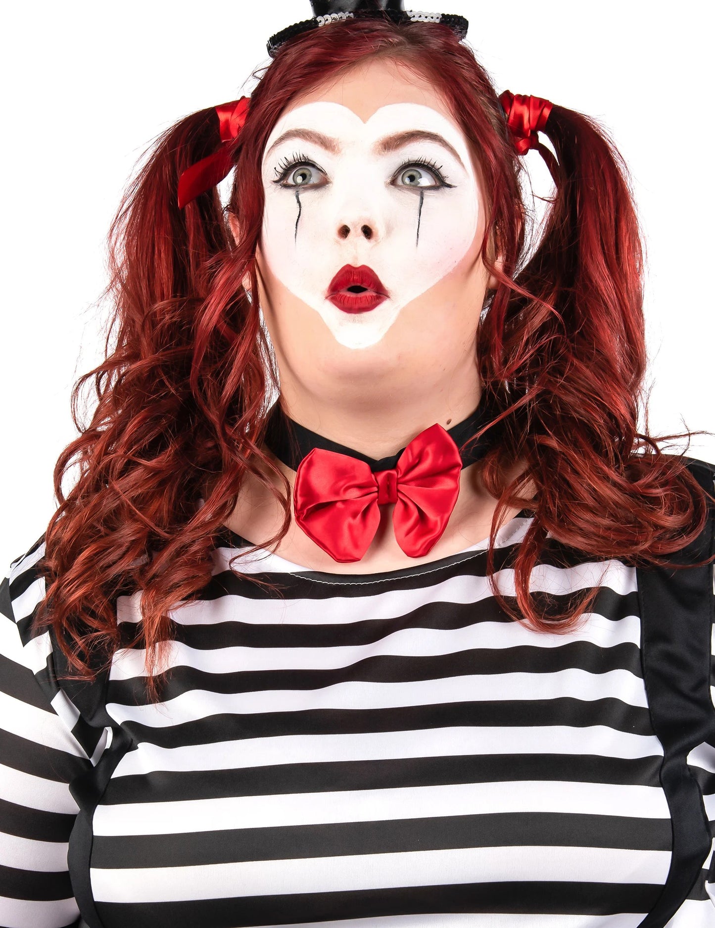 Mime kostum, črna in rdeča obleka, velika velikost za ženske