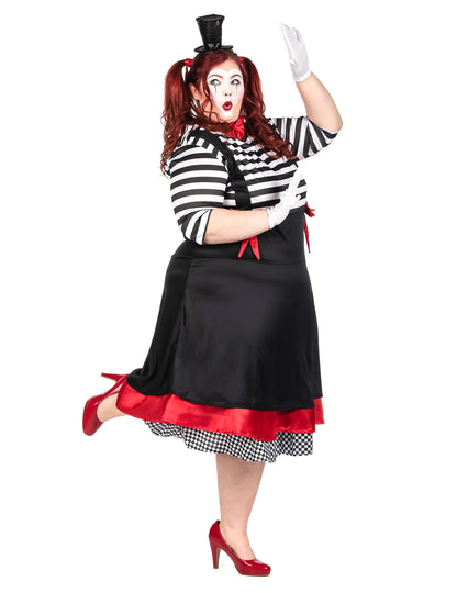 Mime kostum, črna in rdeča obleka, velika velikost za ženske