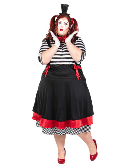 Mime kostum, črna in rdeča obleka, velika velikost za ženske