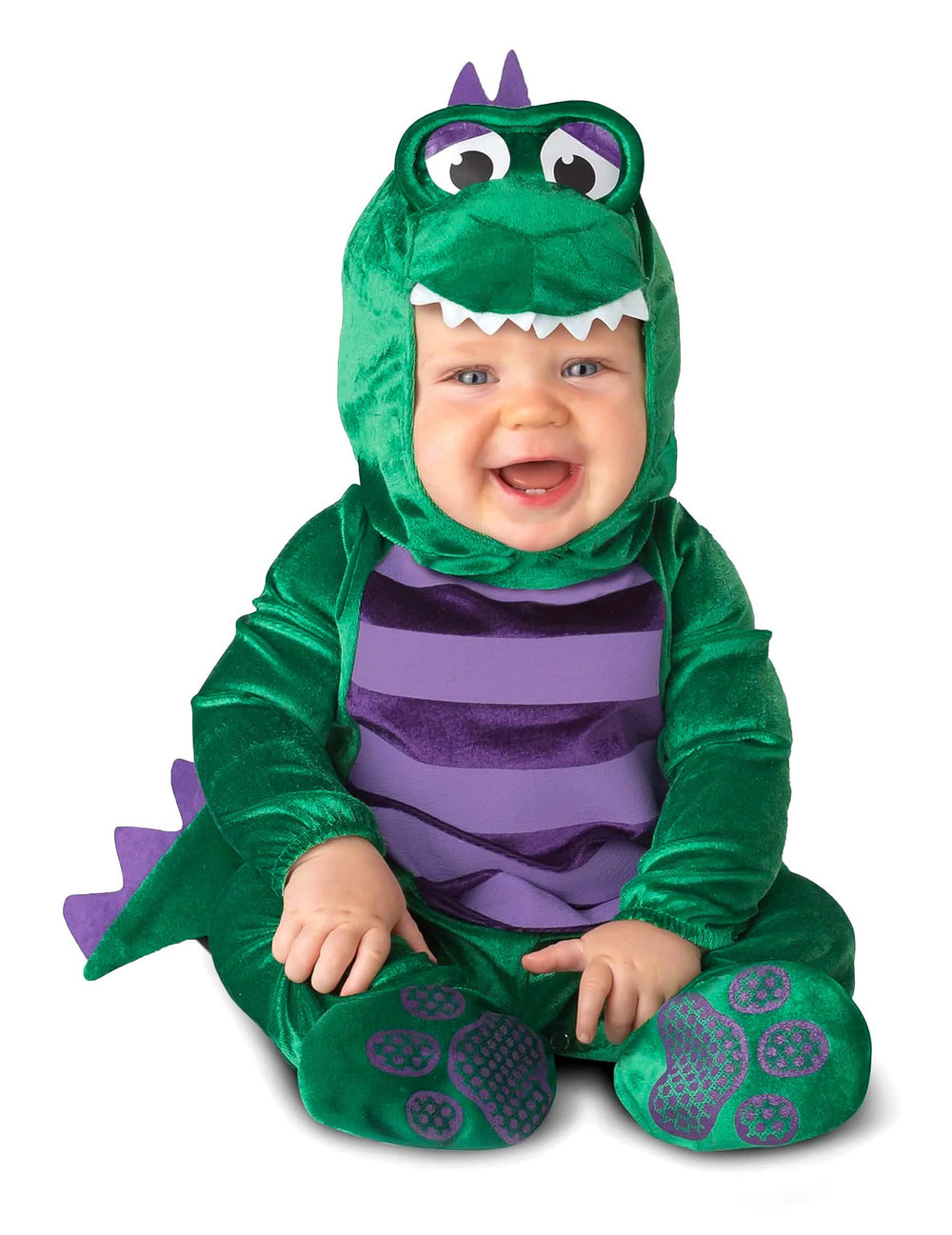 Mini dinozaver kostum za dojenčka, zelena in vijolična