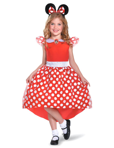 Déguisement Minnie Mouse pour fille rouge classique à pois blancs