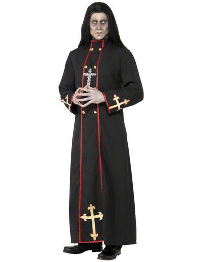 Déguisement moine démoniaque pour homme noir et rouge avec croix dorées