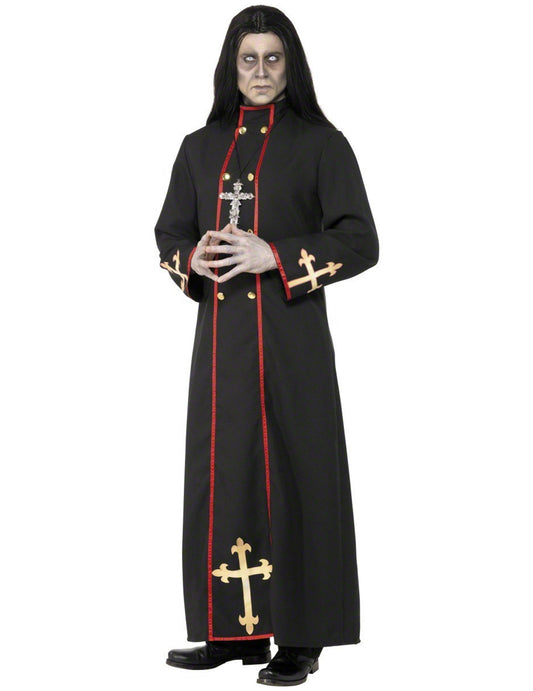 Déguisement moine démoniaque pour homme noir et rouge avec croix dorées