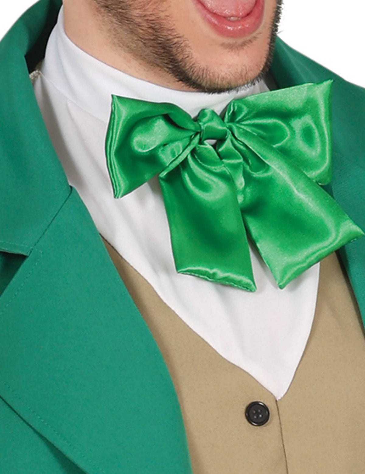 Gros plan sur le nœud papillon vert du déguisement Mr Saint Patrick