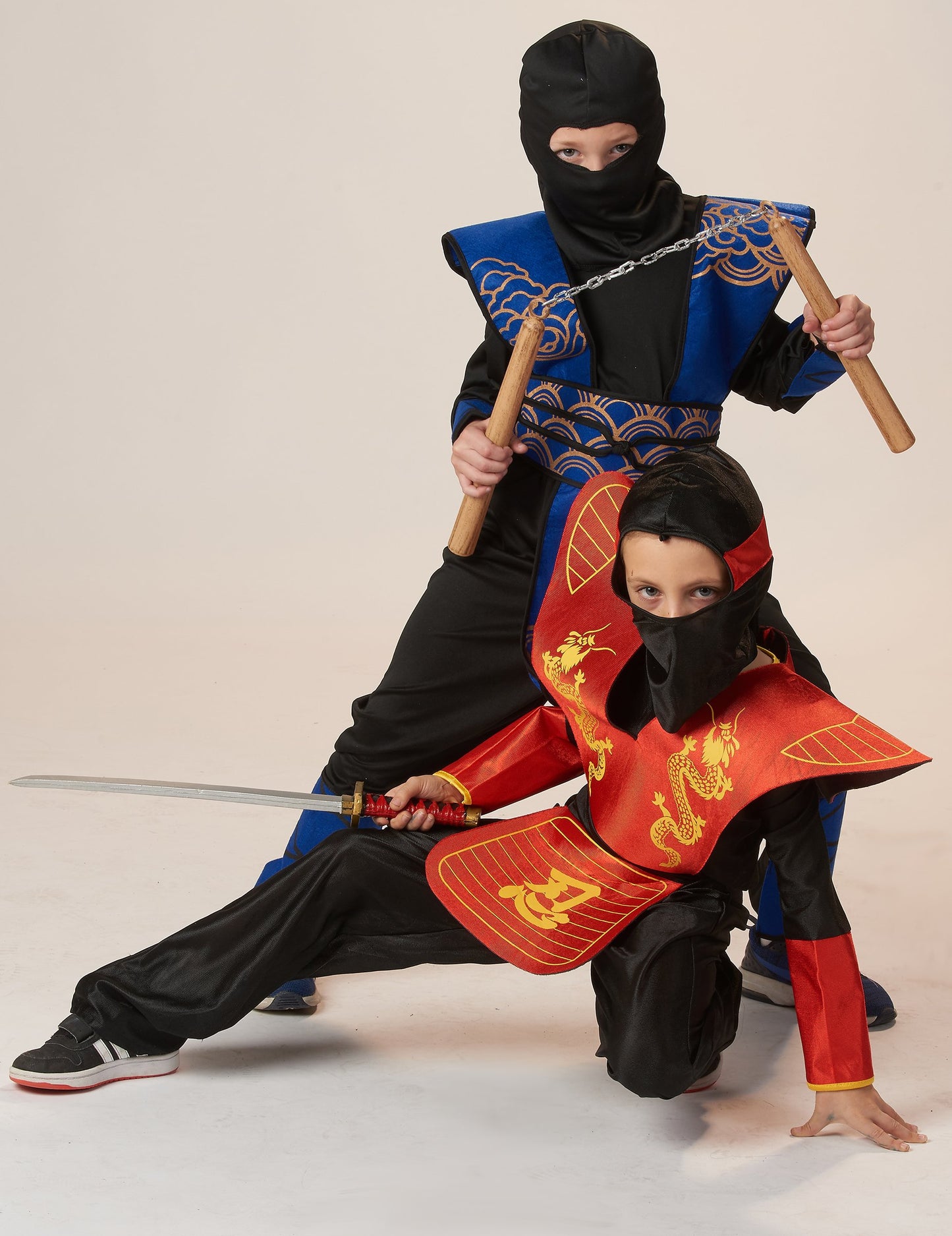 Modra in zlata ninja kostum
