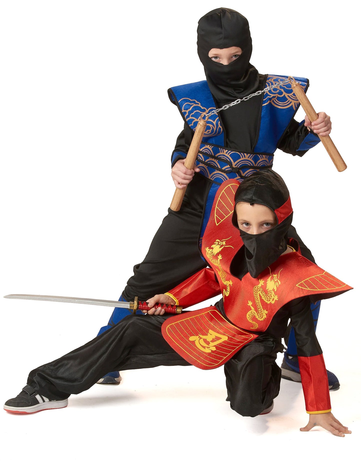 Modra in zlata ninja kostum