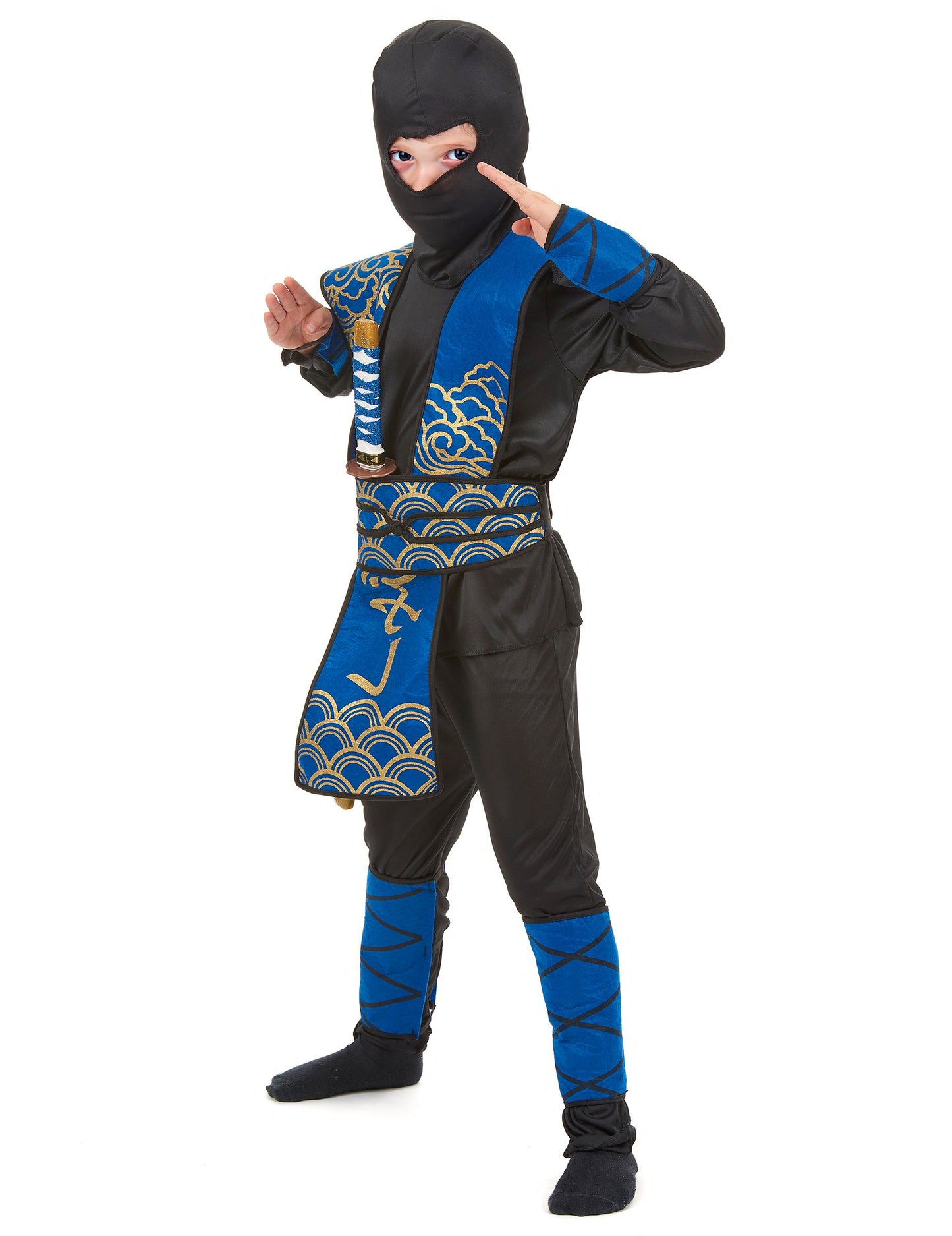 Modra in zlata ninja kostum