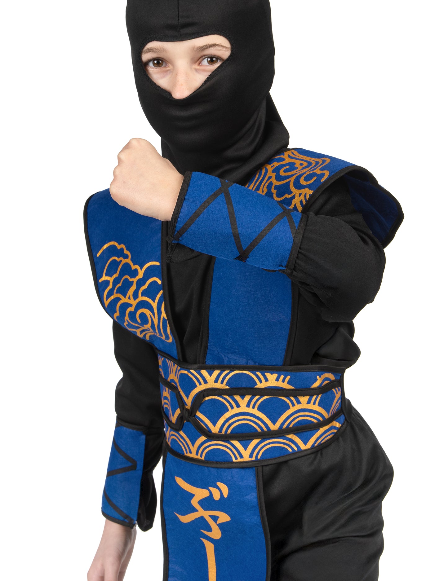 Modra in zlata ninja kostum