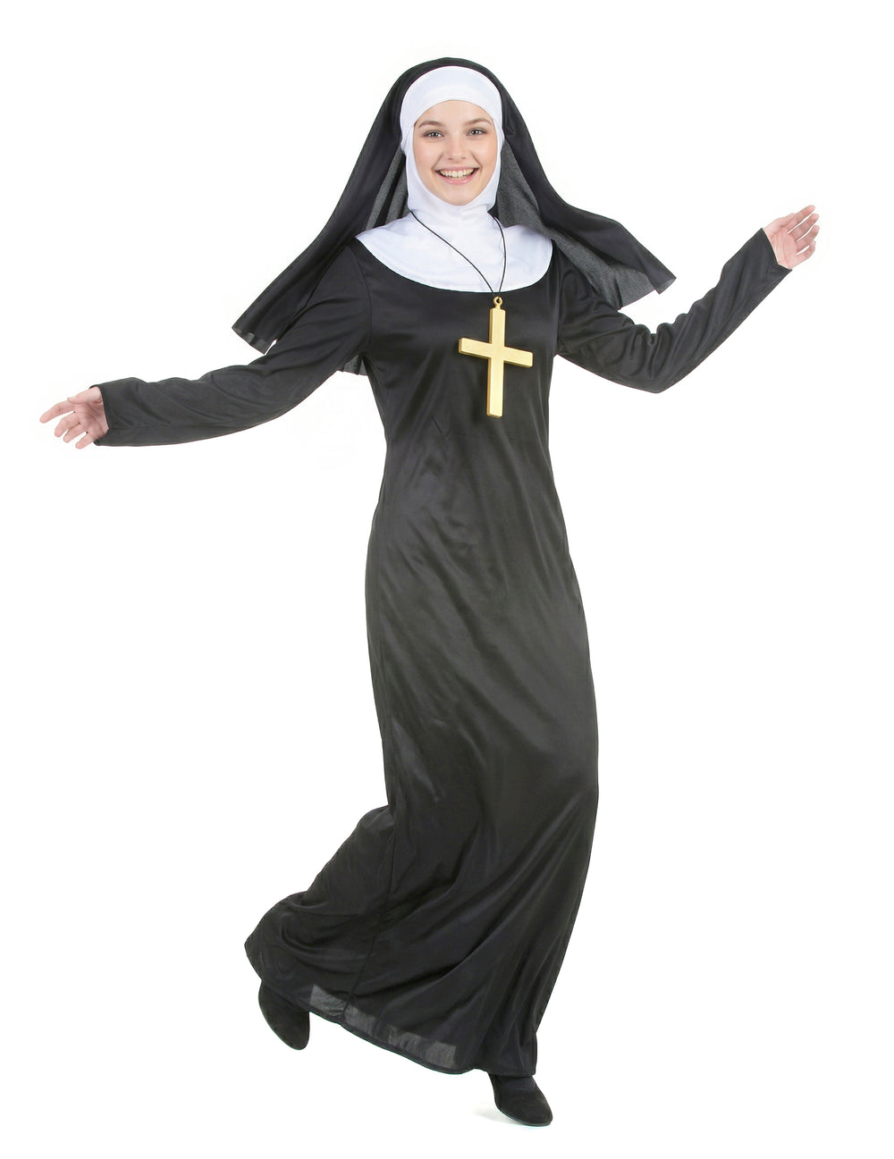 Vue d'ensemble en mouvement du déguisement de nonne pour femme