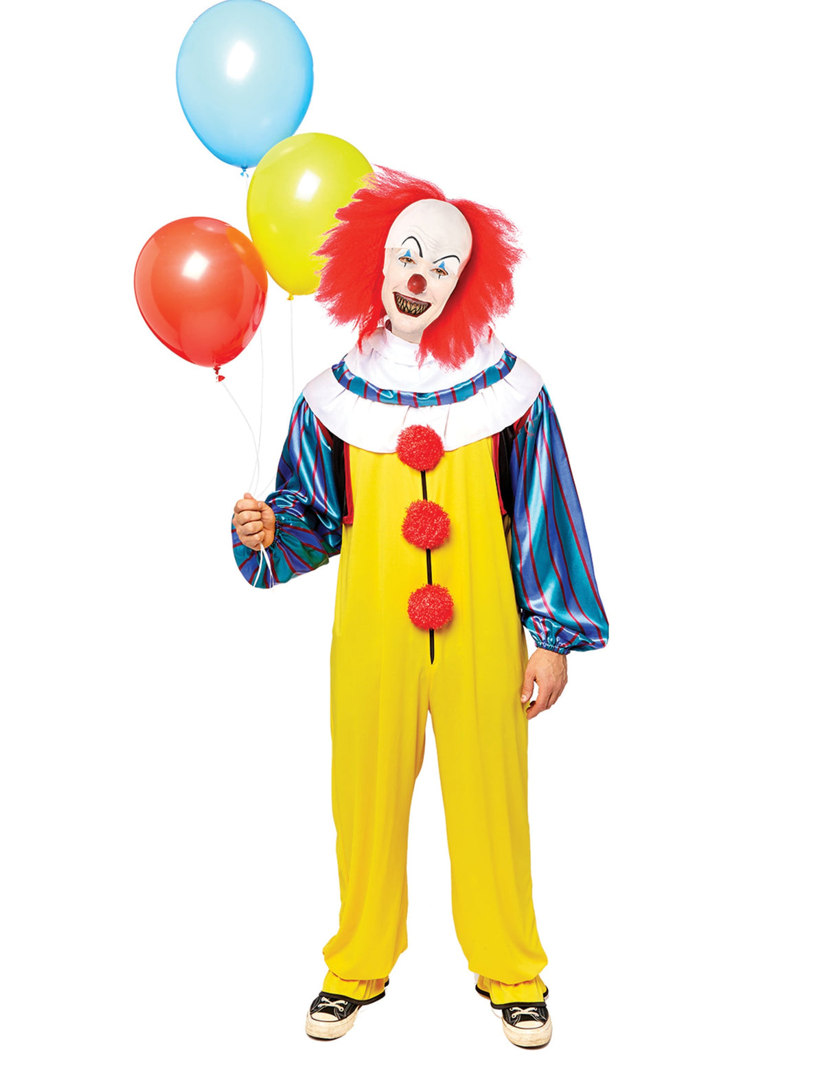 Déguisement Pennywise classique IT™ pour adulte jaune avec pompons rouges et manches rayées