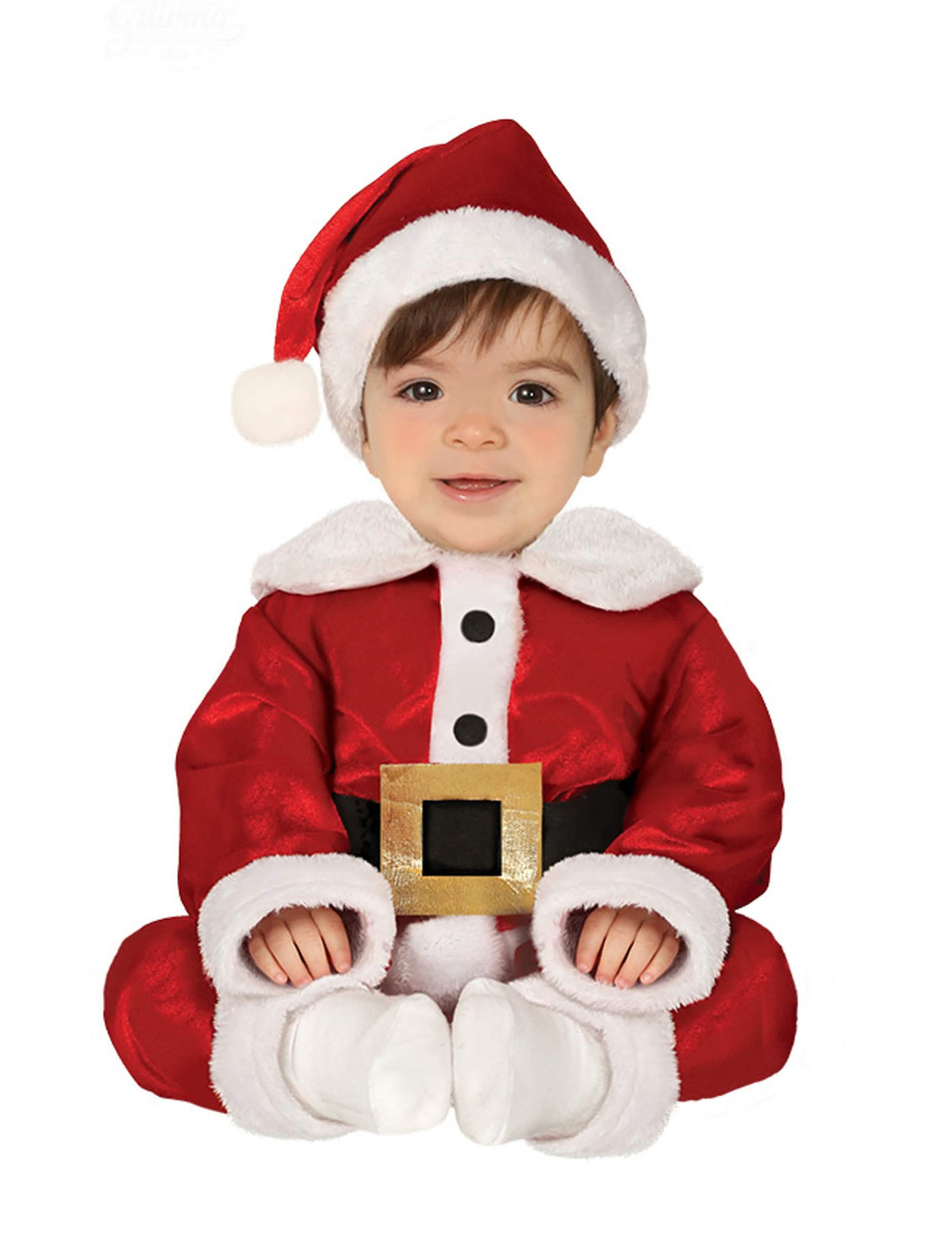 Déguisement Père Noël luxe pour bébé rouge et blanc avec bonnet et ceinture dorée