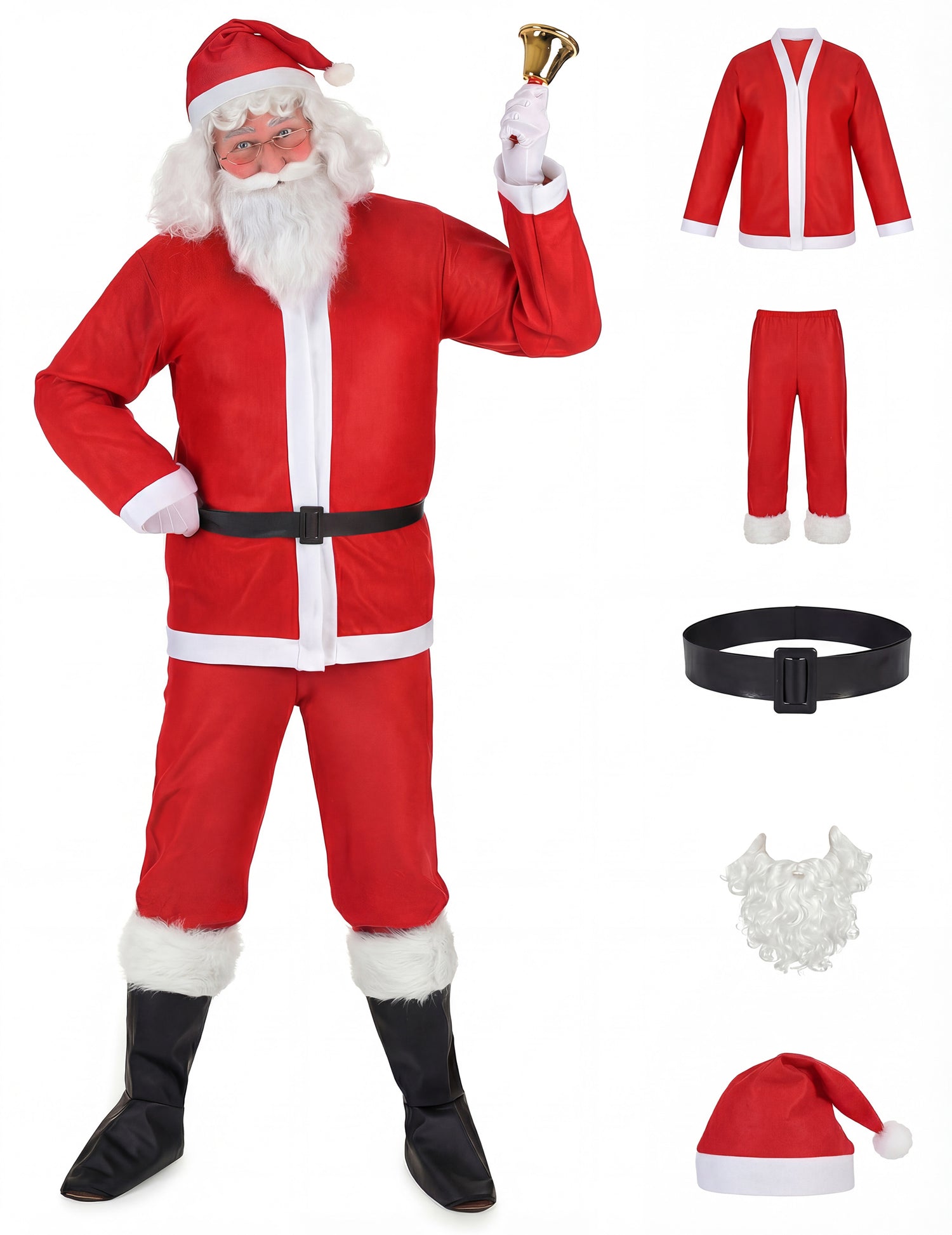 Clochette dorée tenue à la main du déguisement de Père Noël pour adulte