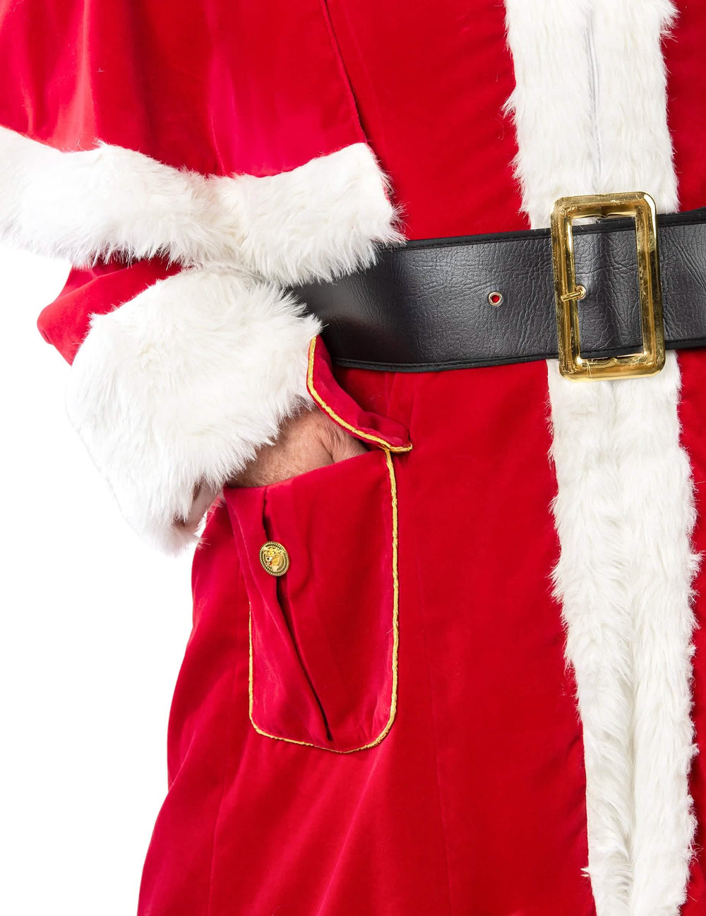 Détail de la poche avec liseré doré du déguisement de Père Noël Haut de Gamme
