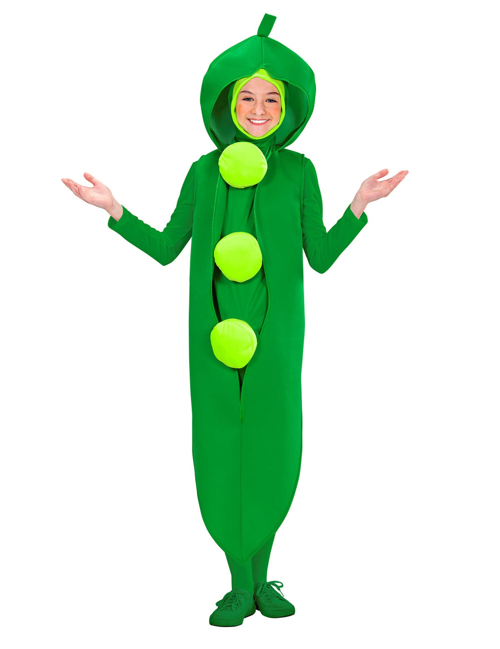 Déguisement petit pois pour enfant vert avec capuche et pois en relief