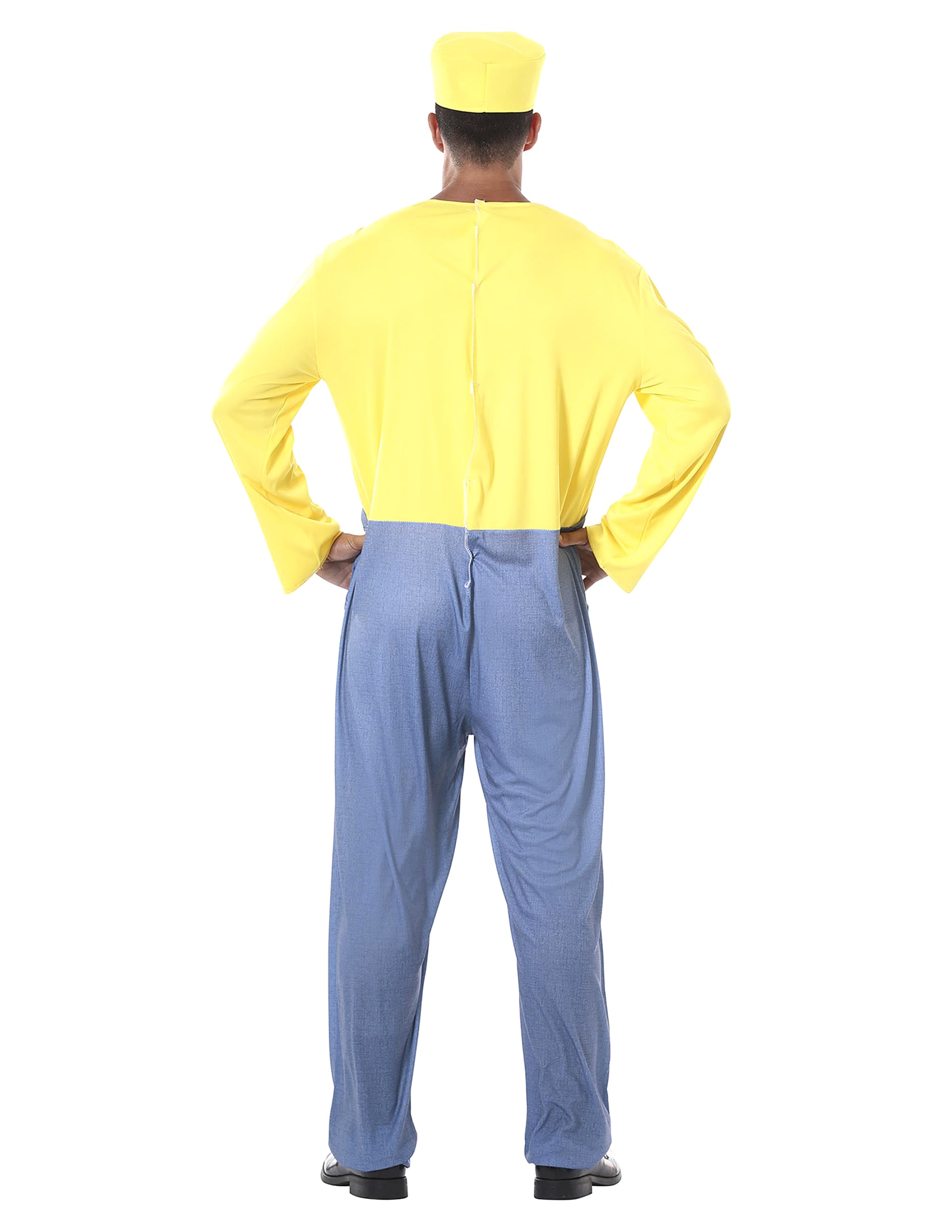 Vue de dos du déguisement de petite créature jaune pour adulte