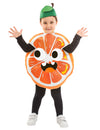 Déguisement de petite orange pour enfant orange avec visage rigolo et chapeau vert