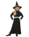 Déguisement petite sorcière pour fille noir et vert avec chapeau