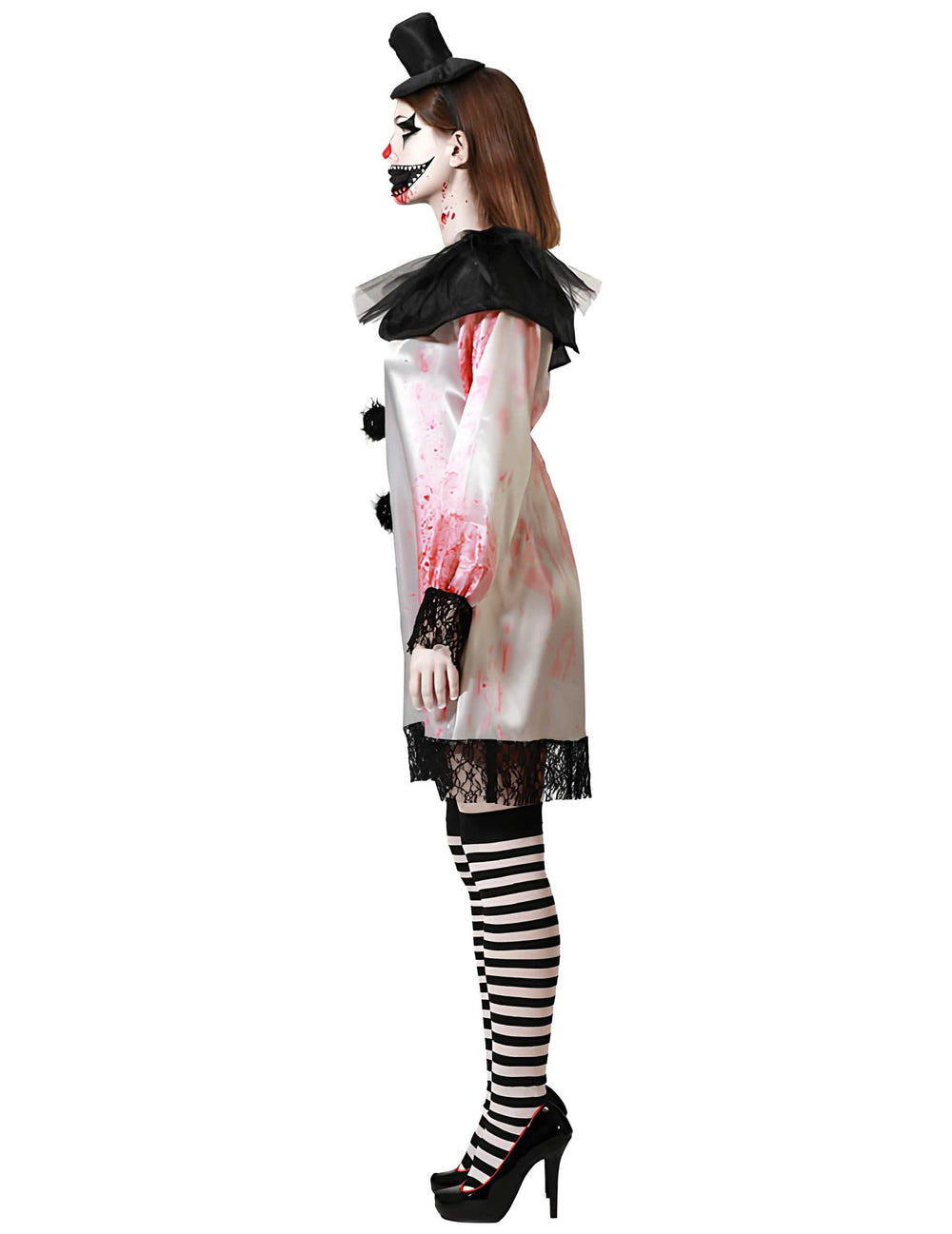 Vue de profil du déguisement Pierrot assassin pour femme