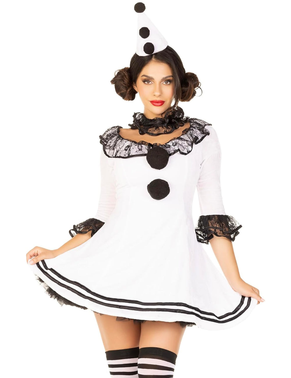 Vue de face du déguisement de pierrot sexy pour femme