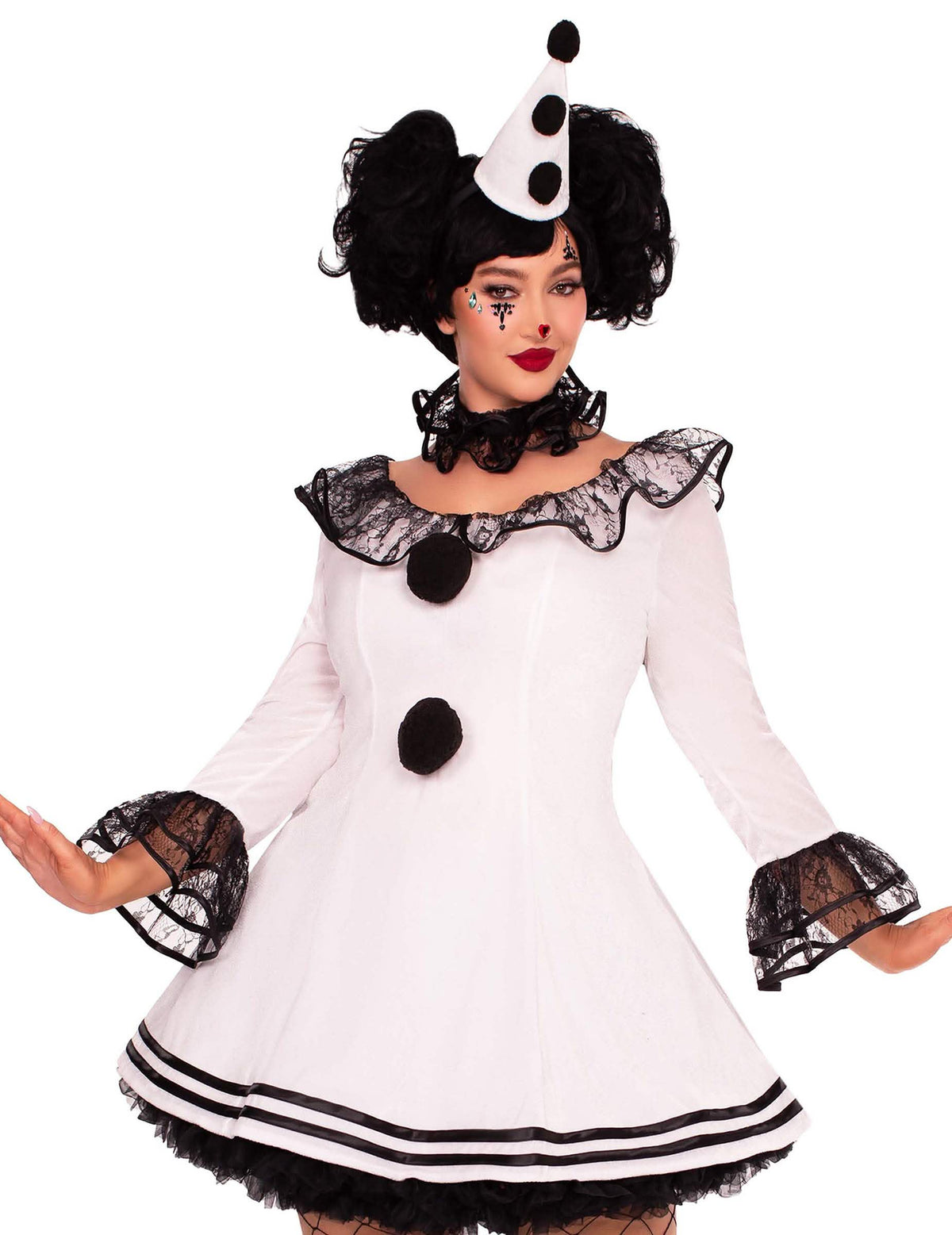 Vue en buste du déguisement pierrot blanc sexy